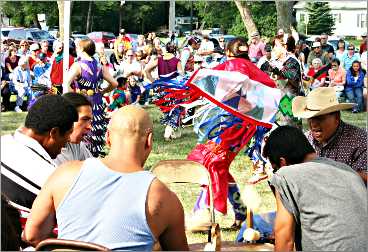 Drum circle at a Pipestone powwow.