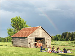 Rainbow on a pizza farm.