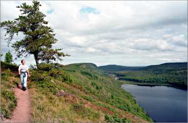 A hiker on the Porkies' Escarpment Trail.