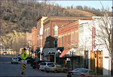 Downtown Red Wing at the base of Barn Bluff.