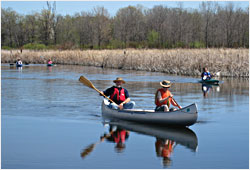 Paddling on a water trail.