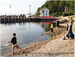 Skipping stones in Sister Bay.