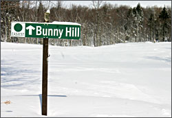 The bunny hill on a ski slope.