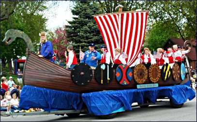 A Viking ship float in Spring Grove.
