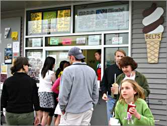 People cluster around Belt's Soft Serve in Stevens Point.