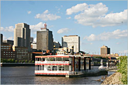 Downtown St. Paul and the Centennial Showboat.