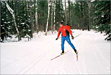 A skier whizzes through Superior Municipal Forest.