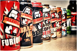 Cans of Surly beer.
