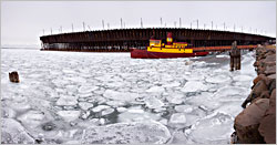 Ice and the Edna G. in Two Harbors.