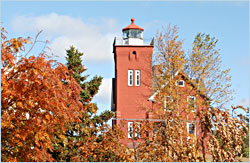 Two Harbors Lighthouse in fall.