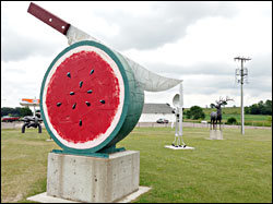 A watermelon sculpture in Vining.