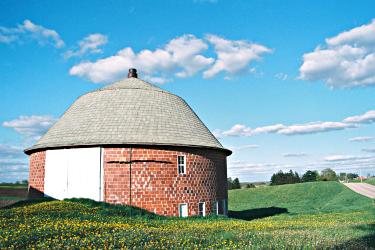 A brick round barn near Viroqua in Vernon County.