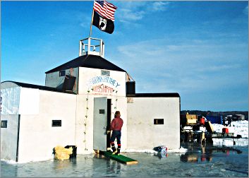 A fish house on Leech Lake during Eelpout Fest.