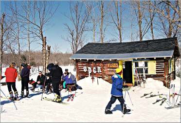 Skiers at Whitecap Mountain's wine hut.