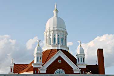 The white domes of Winona's St. Stanislaus gleam in the sun.