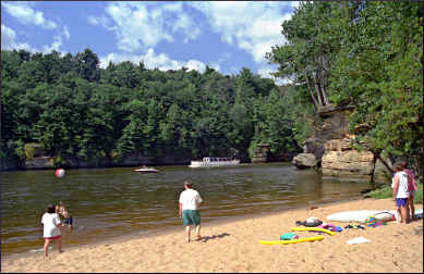 A beach on the river in Wisconsin Dells.