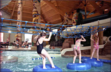 Kids on the lilypad walk at Great Wolf.